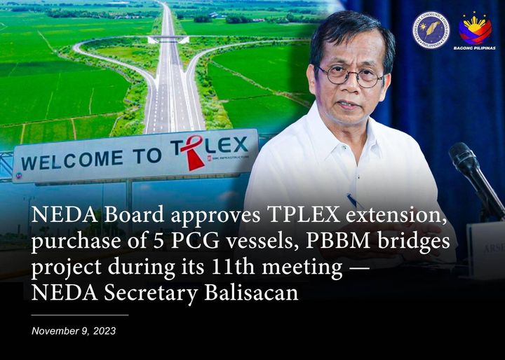 NEDA BOARD APPROVES TPLEX EXTENSION, PURCHASE OF 5 PCG VESSELS, PBBM BRIDGES PROJECT DURING ITS 11TH MEETING — NEDA SECRETARY BALISACAN